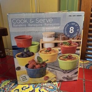 Over & Back Cook & Serve 10 Oz. Ramekins Set Of 8 Colorful Col. NEW N BOX